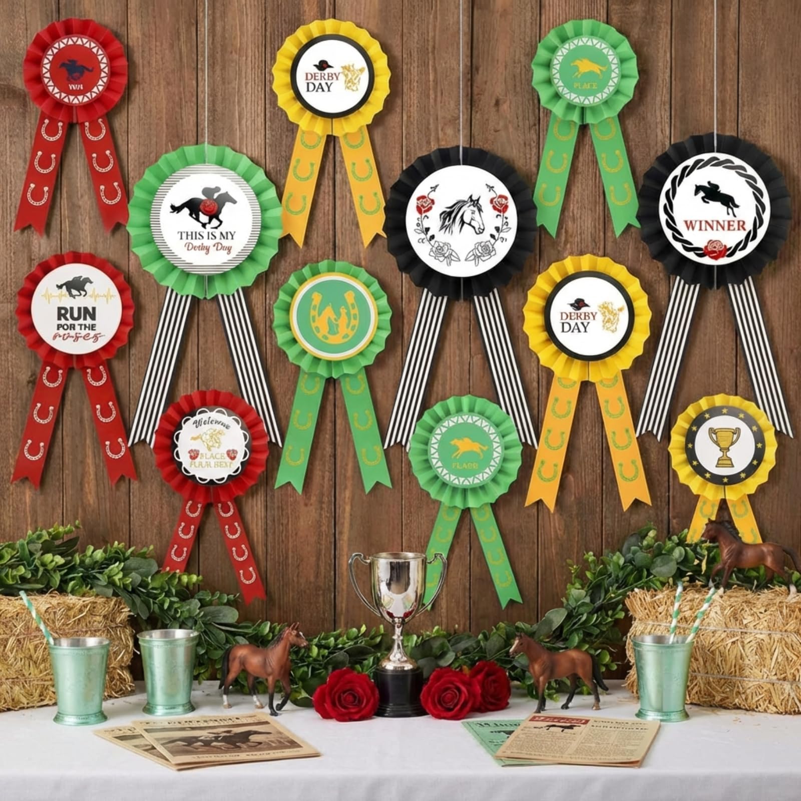 Eaasty derby decorations paper fans, 11.8-inch, brighten walls for Derby Day celebrations.