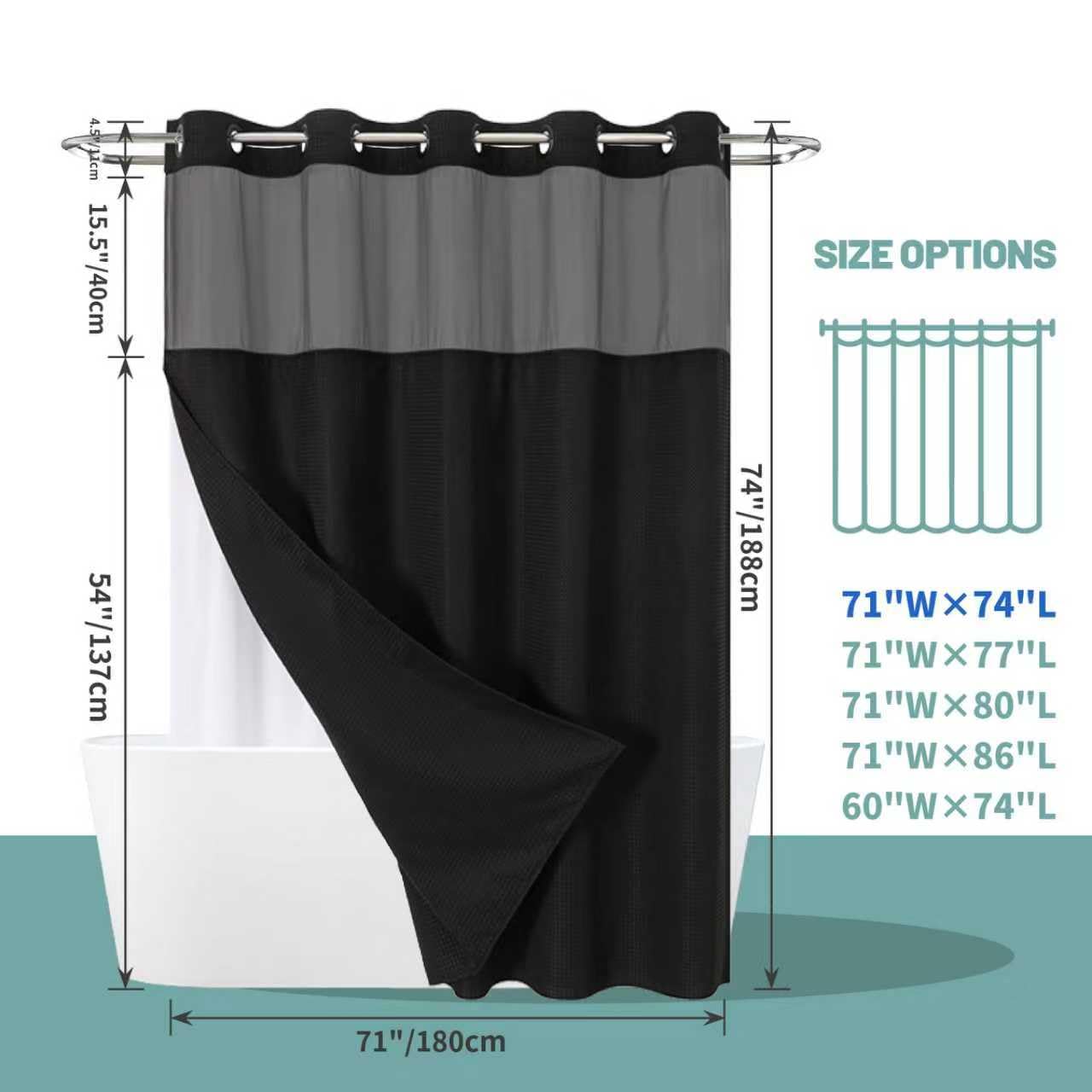 Bathroom setup featuring Eachope curtain and liner for a clean, spa-inspired look.