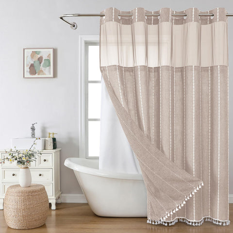 Eachope Boho Farmhouse curtain taupe texture for privacy and style