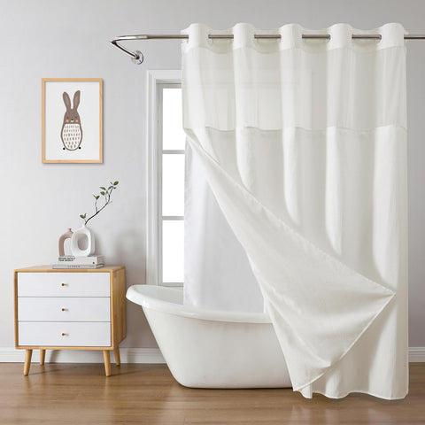 Eachope Cream No Hook Waffle Weave Curtain with texture and privacy for daily showers.