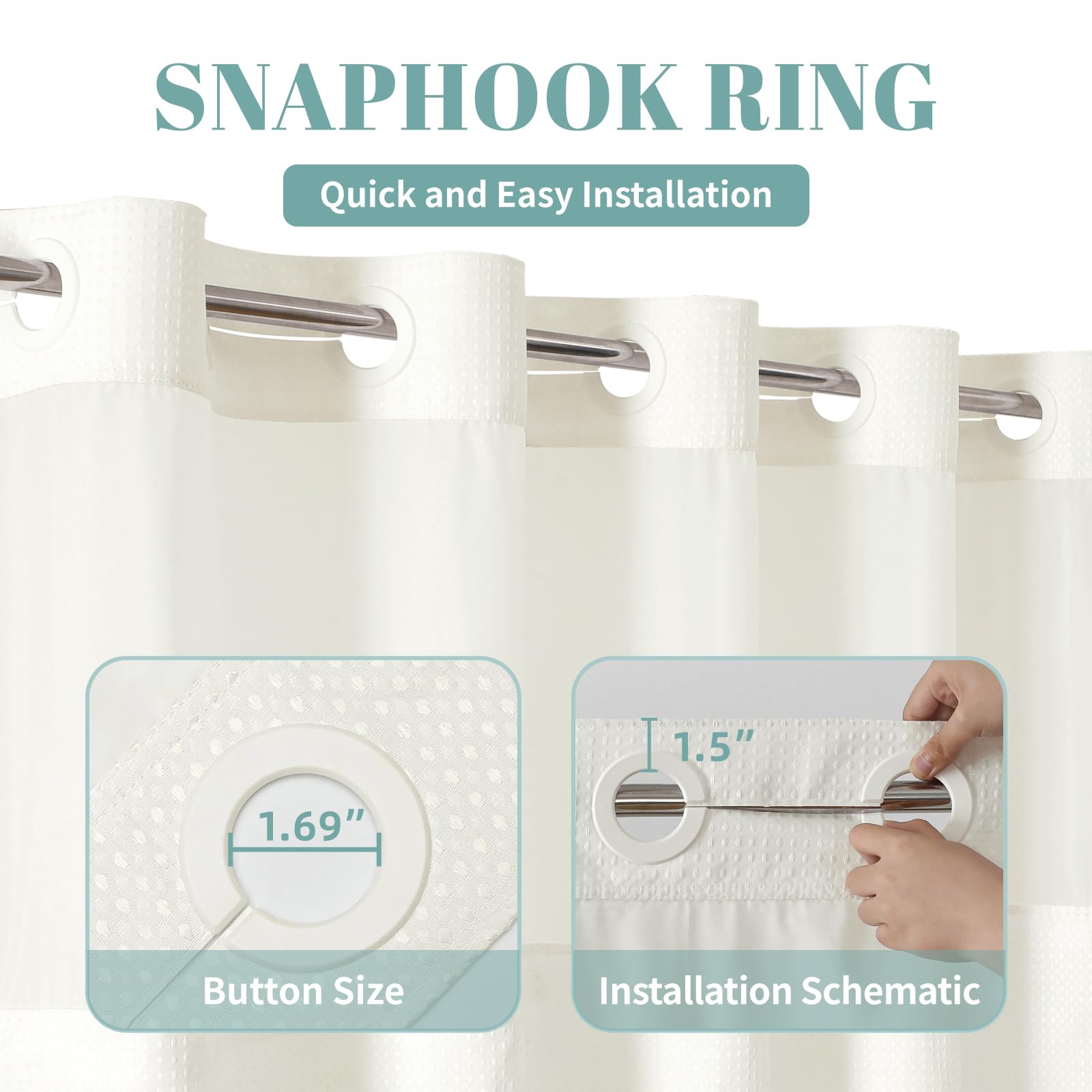 Eachope Hotel Quality curtain with mesh top balances light and privacy in the shower.