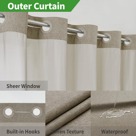 Eachope hotel-quality curtain in khaki tan adds luxury to daily showers.