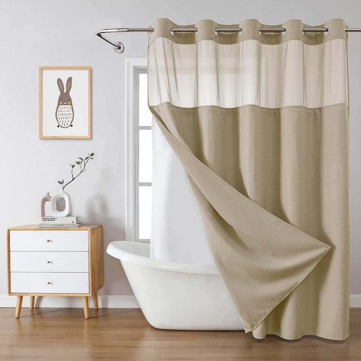 Eachope Khaki waffle-weave curtain top view showing texture and style