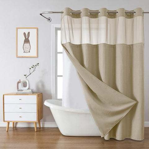 Eachope Khaki waffle-weave curtain top view showing texture and style