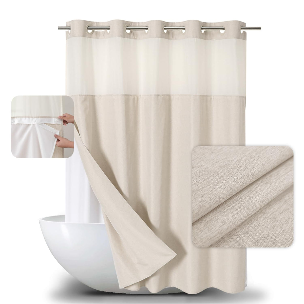 eachope linen texture shower curtain in cream adds privacy and style