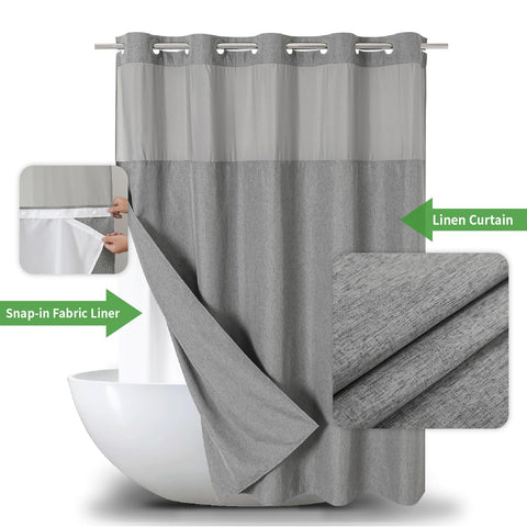Eachope linen textured shower curtain close-up showing quality fabric texture.