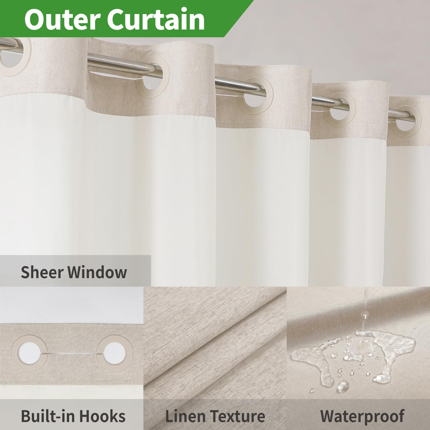 Eachope ringless curtain demonstrates effortless hanging without hooks.