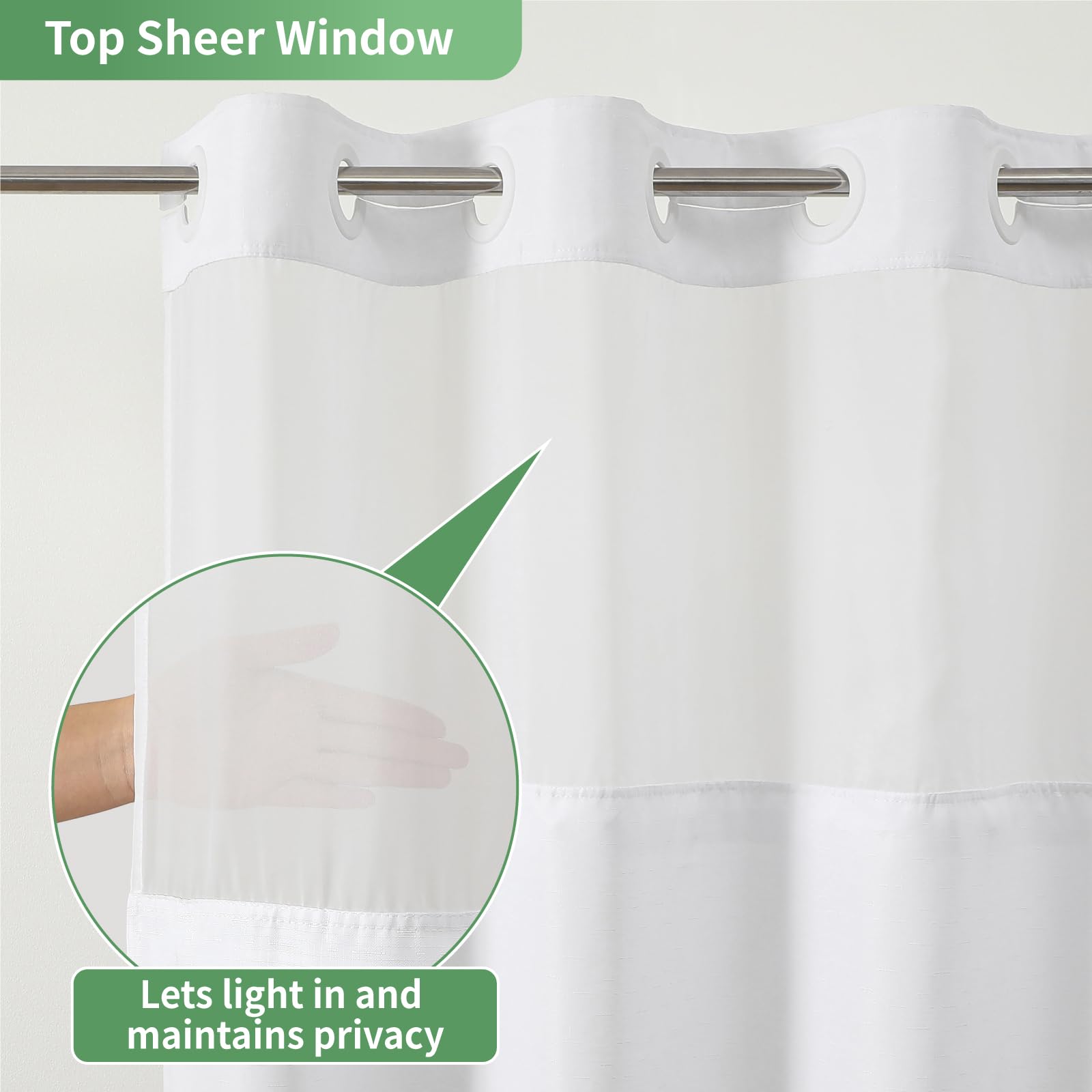 Eachope slub-textured fabric shower curtain adds hotel-style elegance to any bathroom.