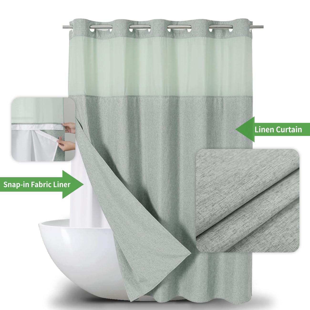 eachope snap-in liner with magnets keeps water contained and simplifies cleaning.
