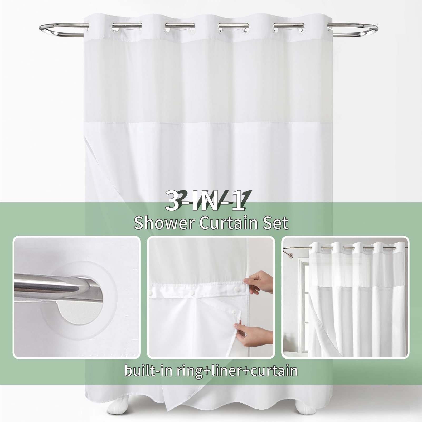 Eachope snap-in liner with magnets ensures stable, splash-free shower setup.