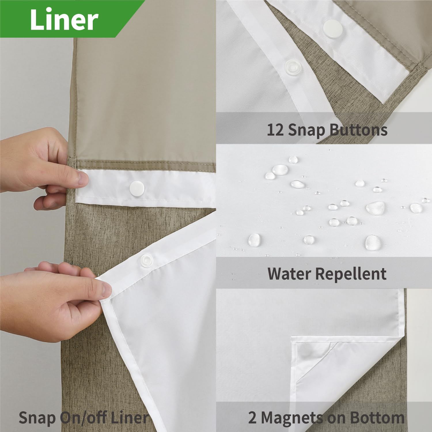 Eachope 71x74 inch curtain fits standard showers and pairs with liner.