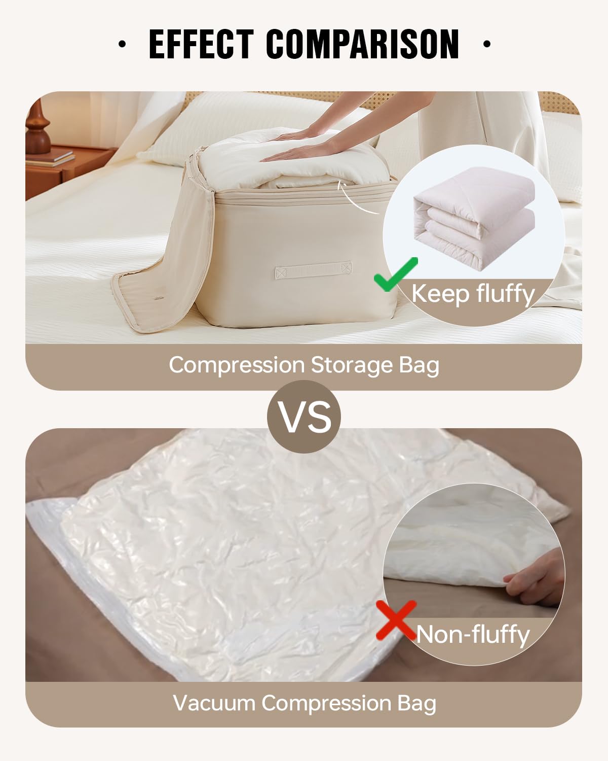 Eachy bag eliminates vacuuming with self-compression design while keeping bedding fluffy.