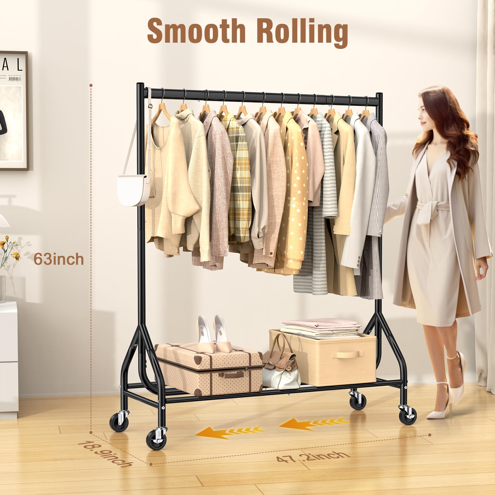 EAGMAK heavy-duty clothes rack front view with ample 47.2-inch garment space.