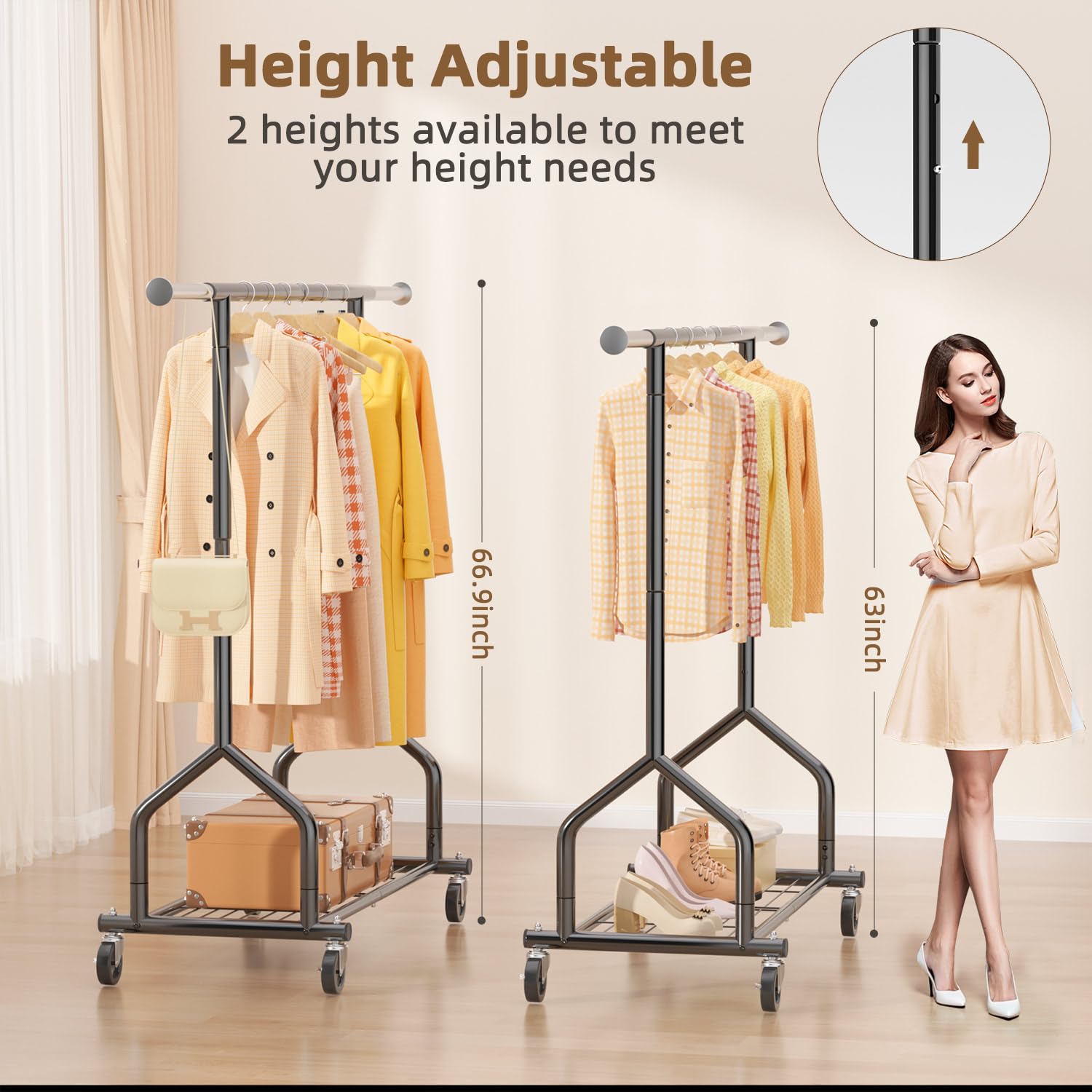 EAGMAK three-inch wheels roll smoothly with locking brakes for stable use.