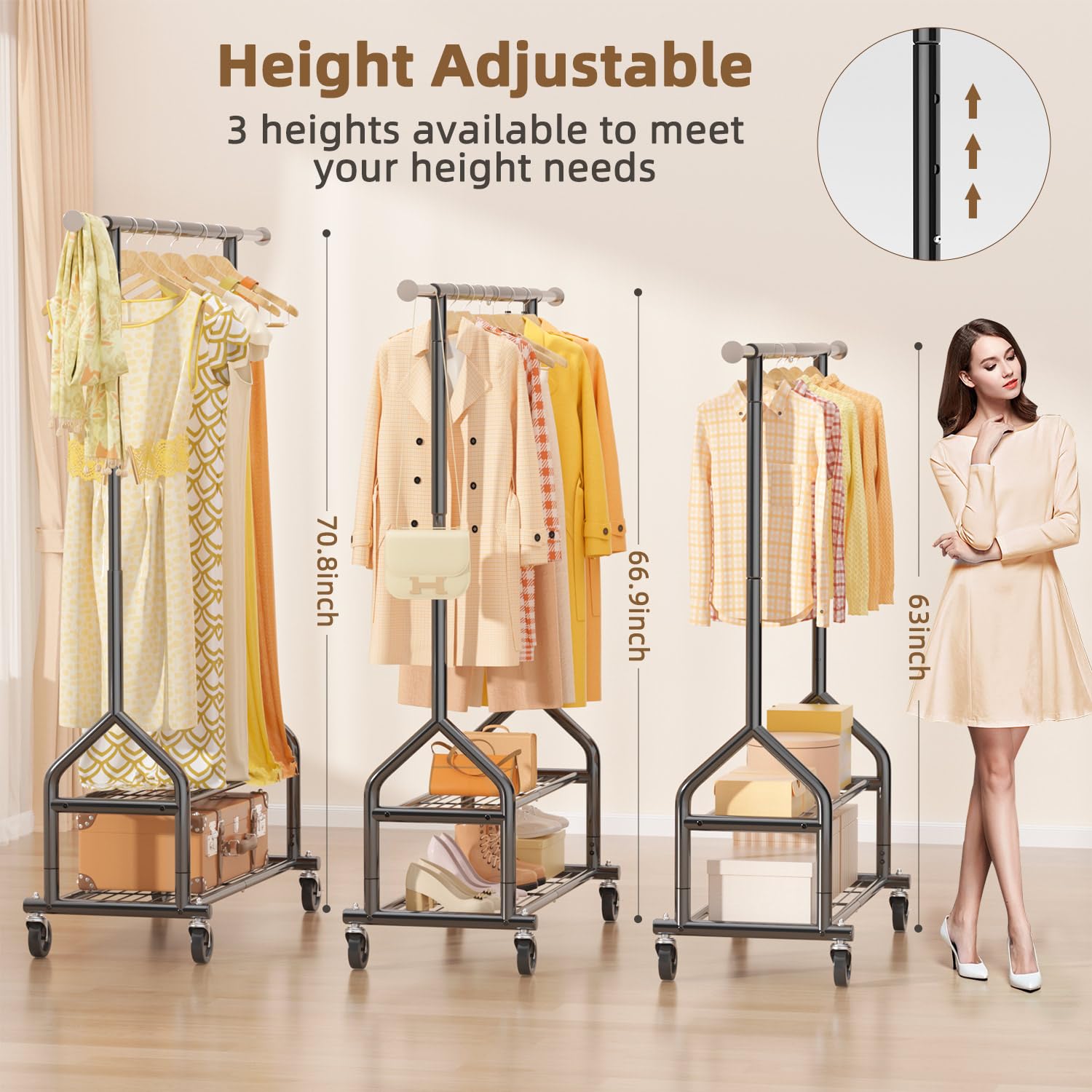 EAGMAK heavy-duty rack dual shelves provide organized space for shoes, bins, or luggage.
