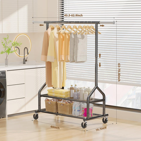 EAGMAK heavy-duty rack height-adjustable feature adapts to dresses and short garments with ease.