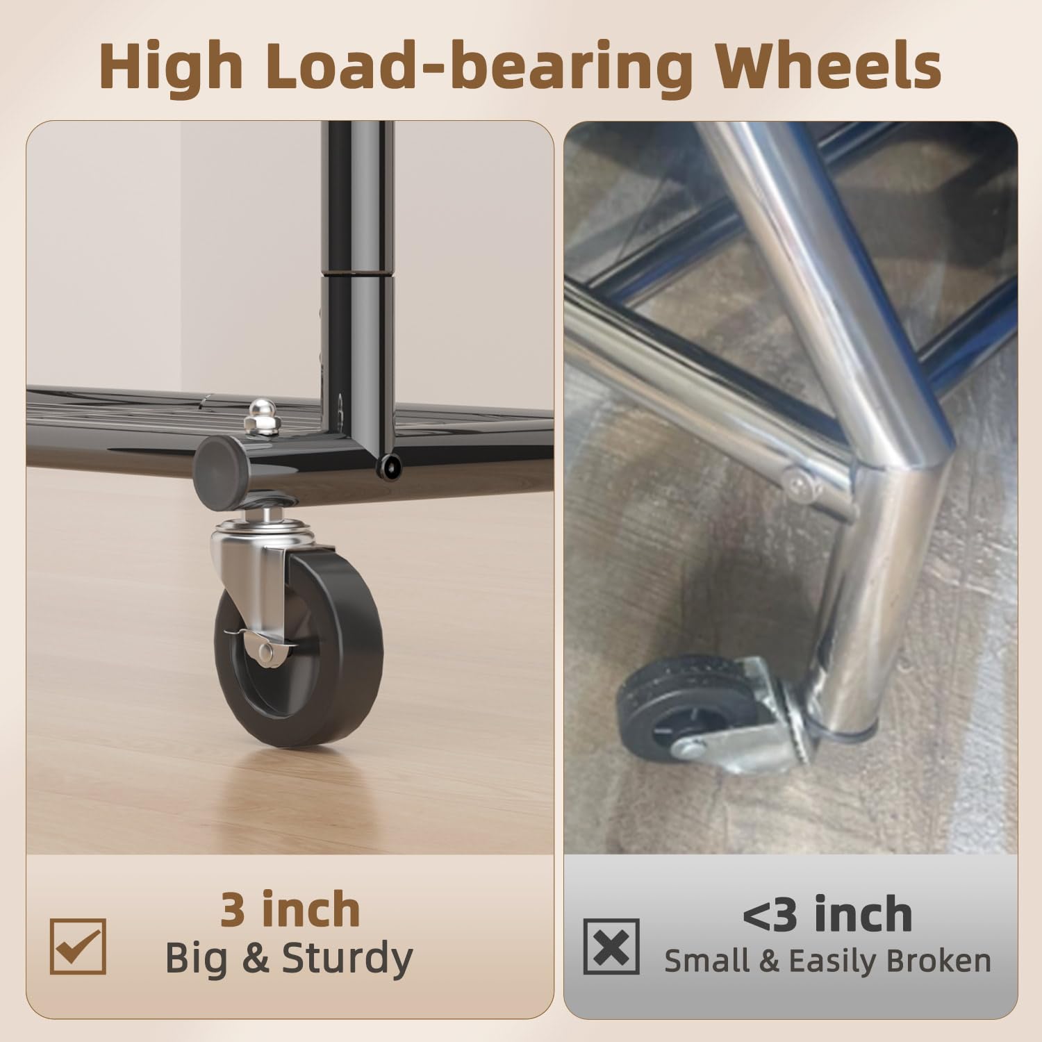 EAGMAK heavy-duty wheels roll smoothly with locking brakes for stability.