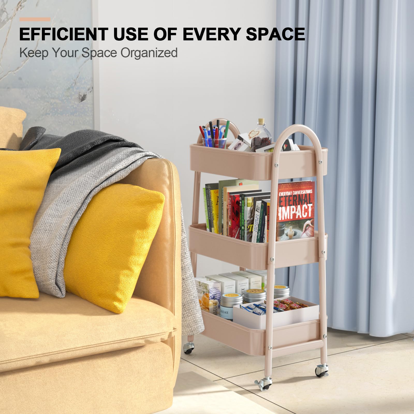 EAGMAK beige kitchen-use cart for pantry and appliance organization