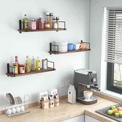Brown EALLRINEC floating shelves showcasing books and decor