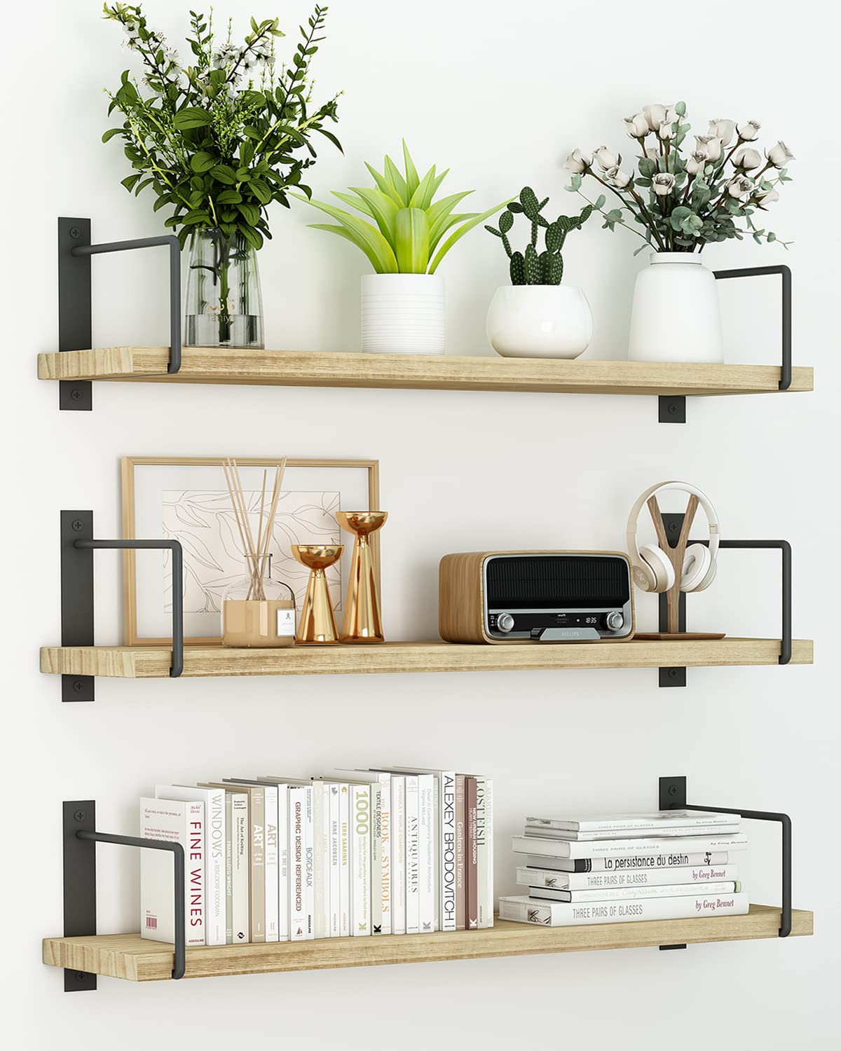 EALLRINEC 24-inch floating shelves set of 3 front view for stylish storage
