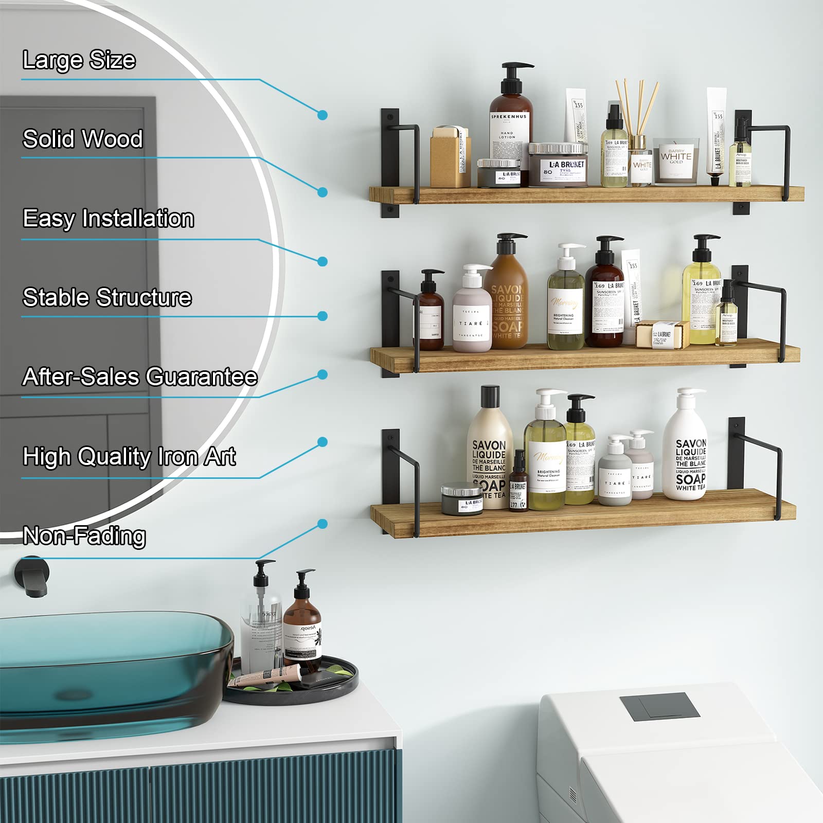 EALLRINEC living room setup with wall-mounted shelves for clutter-free space