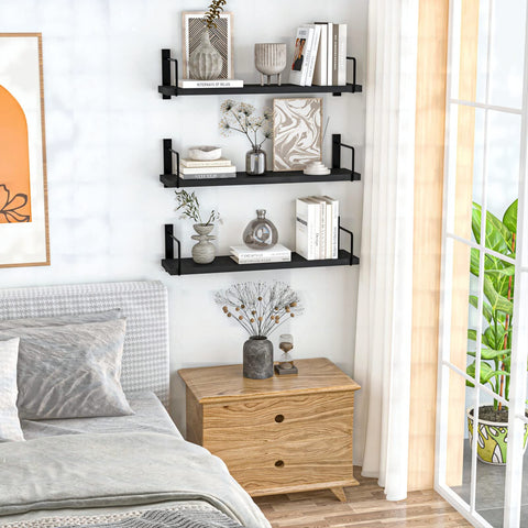 EALLRINEC rustic wood wall-mounted shelves 3-pack, perfect for stylish storage.