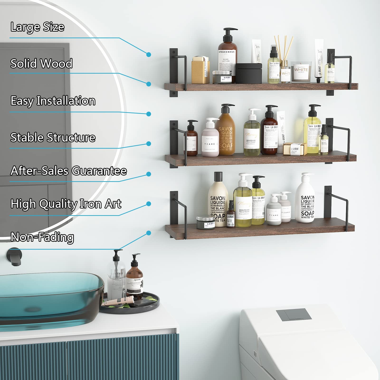 EALLRINEC wood shelves in living room for tidy organization