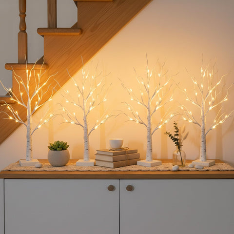 EAMBRITE birch tree lit with battery or USB power for versatile placement.