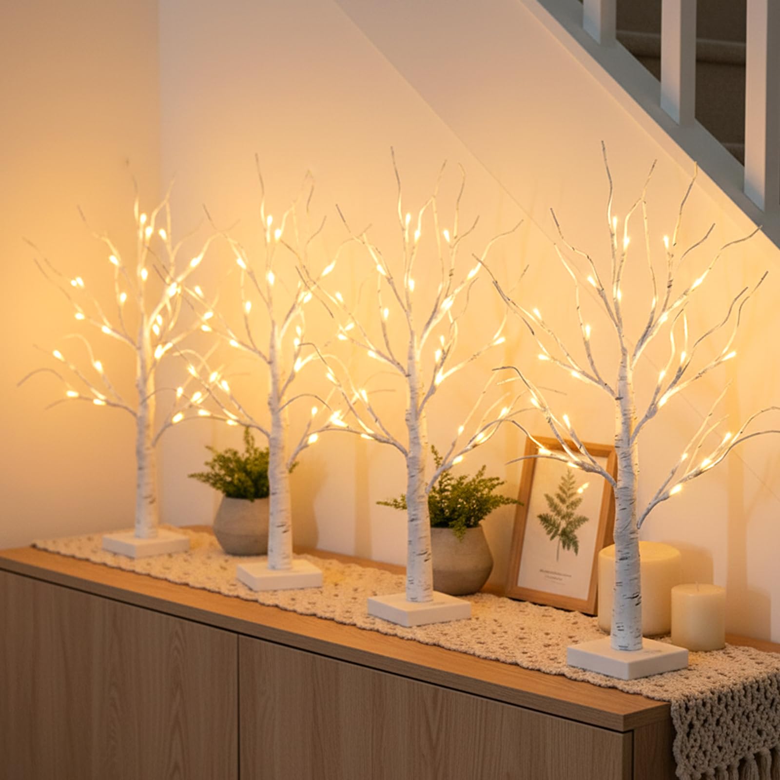 EAMBRITE flexible-branch birch tree ready to shape and hang ornaments.