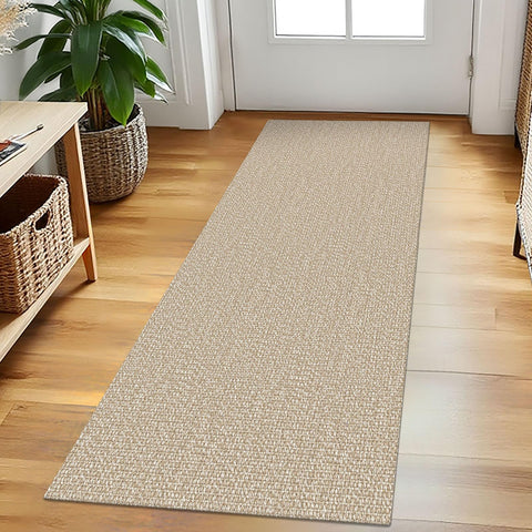 EARTHALL washable runner rug in beige-sand tones, ideal for warm hallways and easy cleaning.
