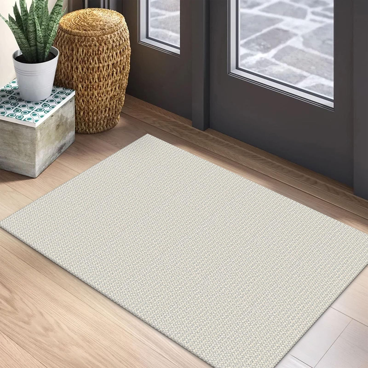 Earthall woven area rug 2x3 in cream-gray for entryways; soft inviting underfoot.