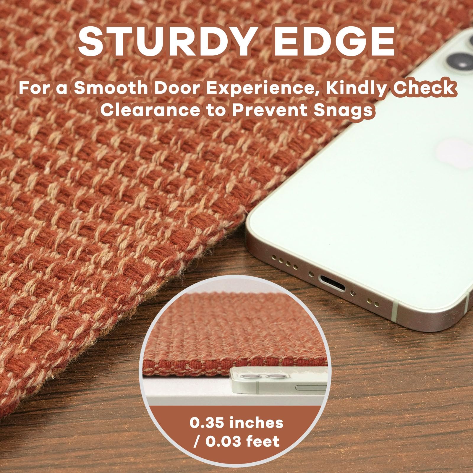 EARTHALL rustic orange tan rug adds cozy fall ambiance to entryways.
