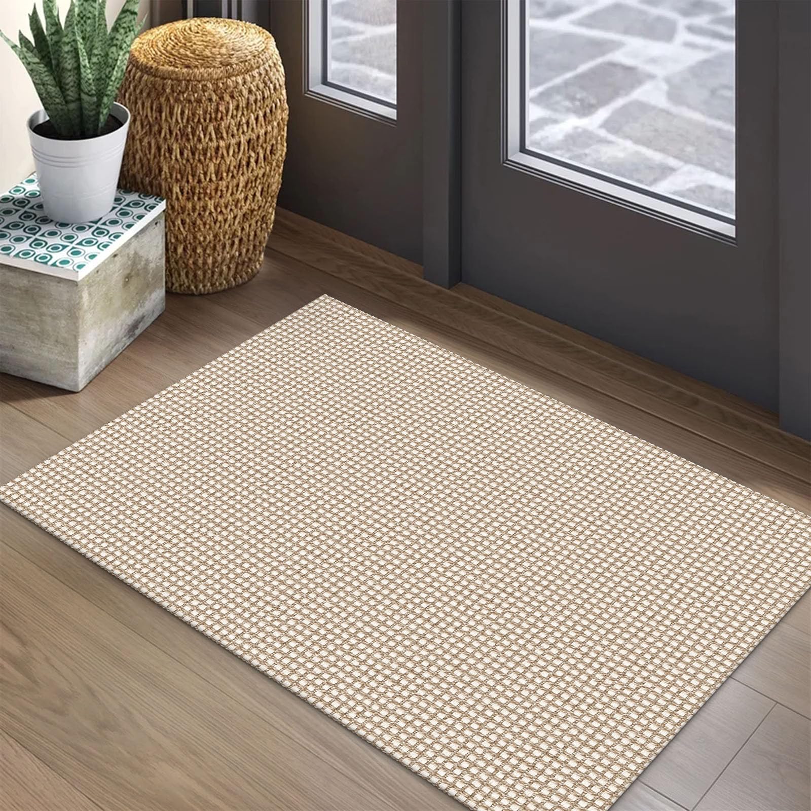 EARTHALL woven area rug 2x3ft front door with non-slip backing for secure entry