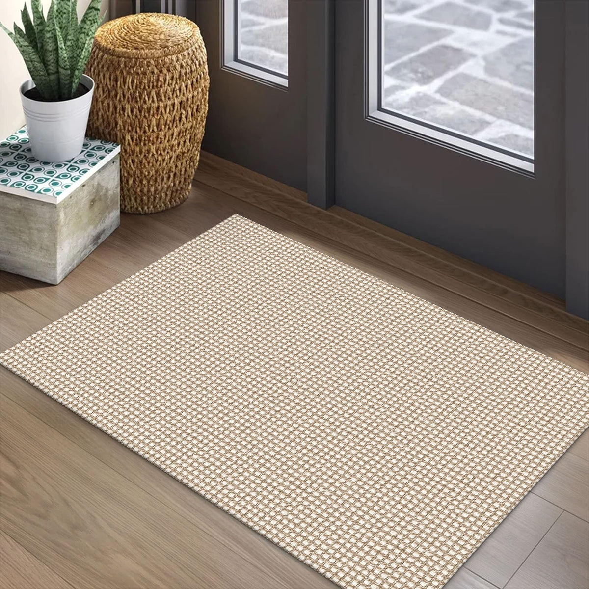 EARTHALL woven area rug 2x3ft front door with non-slip backing for secure entry