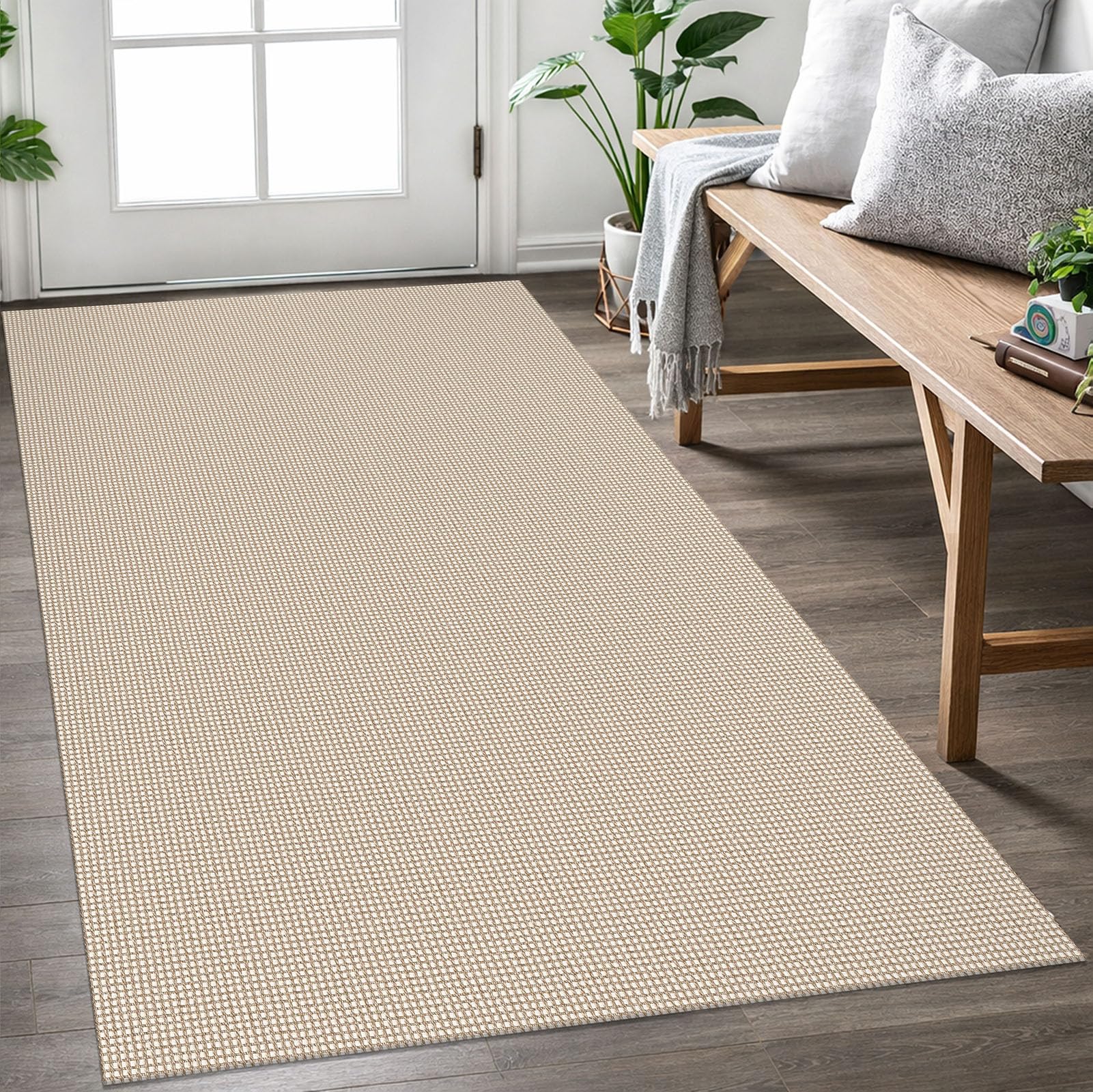 Earthall woven area rug 3x5 in beige khaki with non-slip back for safer entryways