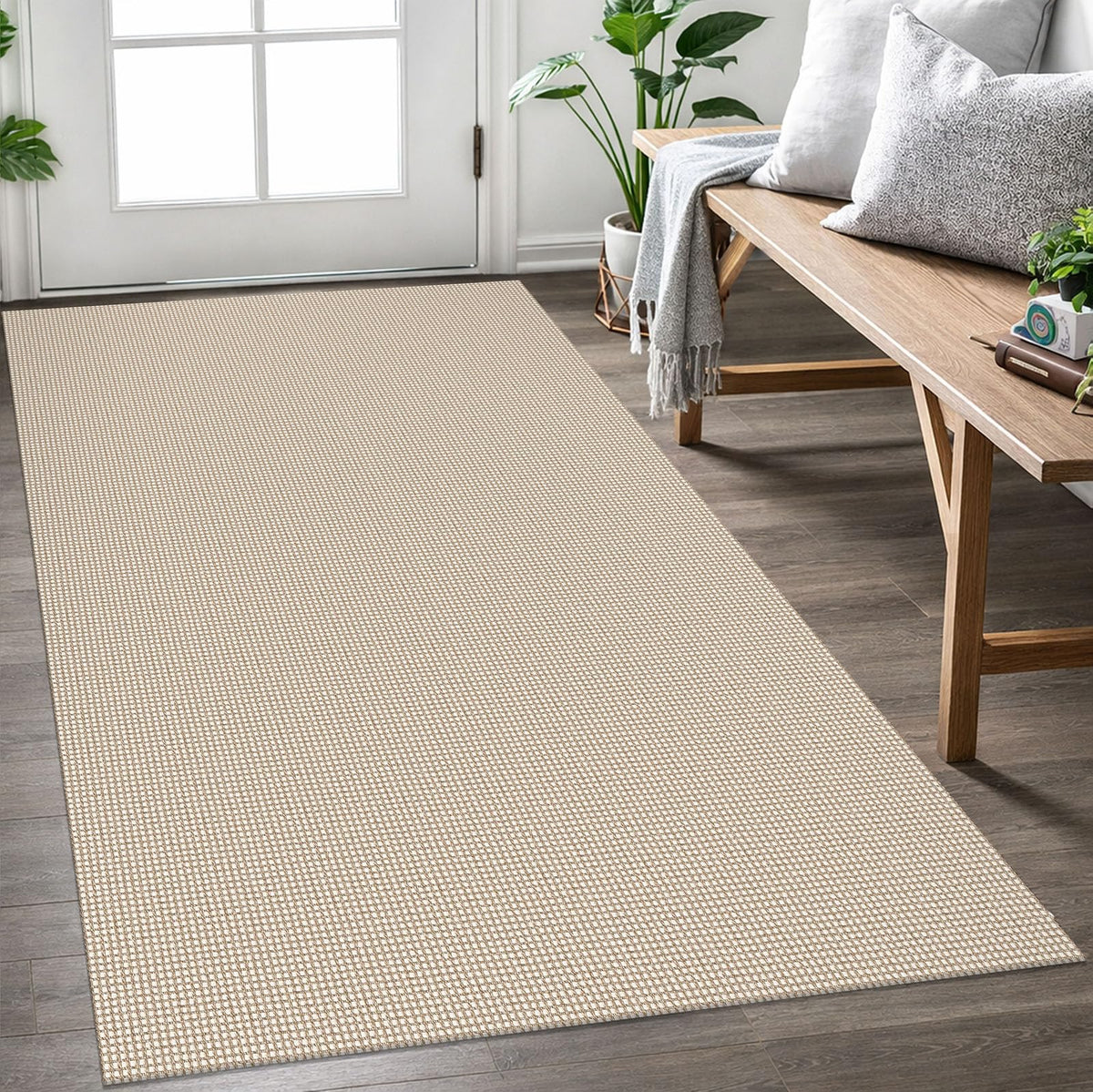 Earthall woven area rug 3x5 in beige khaki with non-slip back for safer entryways