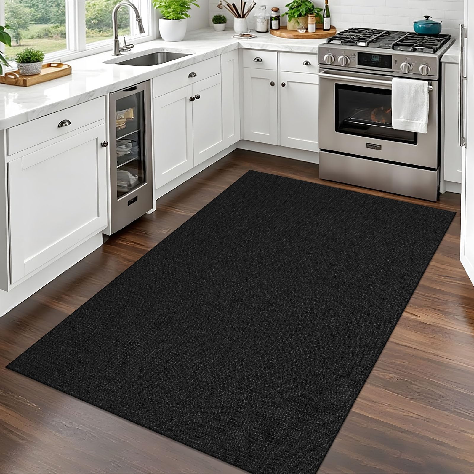 Earthall rug's durable weave adds depth to modern interiors and kitchens.