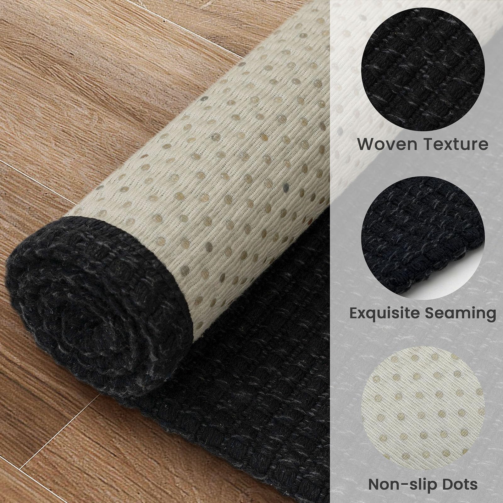 Earthall non-slip rubber backing keeps rug in place in high-traffic zones.