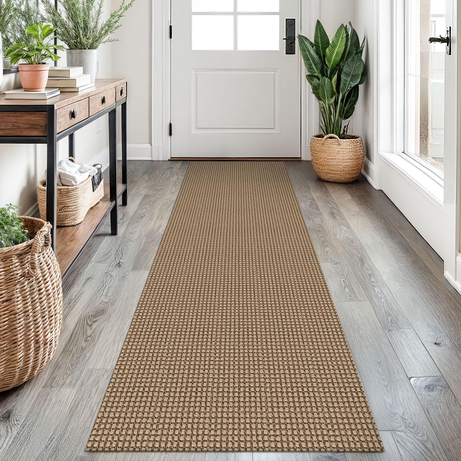 EARTHALL woven runner orange-tan-brown close-up adds cozy texture for hallways.