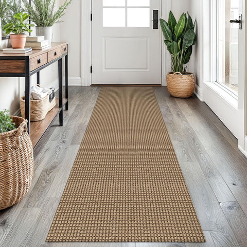 EARTHALL woven runner orange-tan-brown close-up adds cozy texture for hallways.