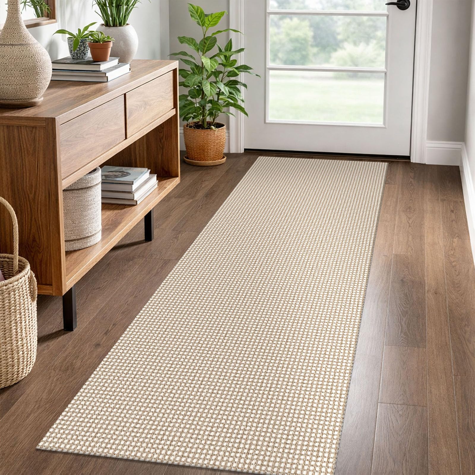 EARTHALL woven runner rug 2x6 in beige khaki adds neutral style to hallways