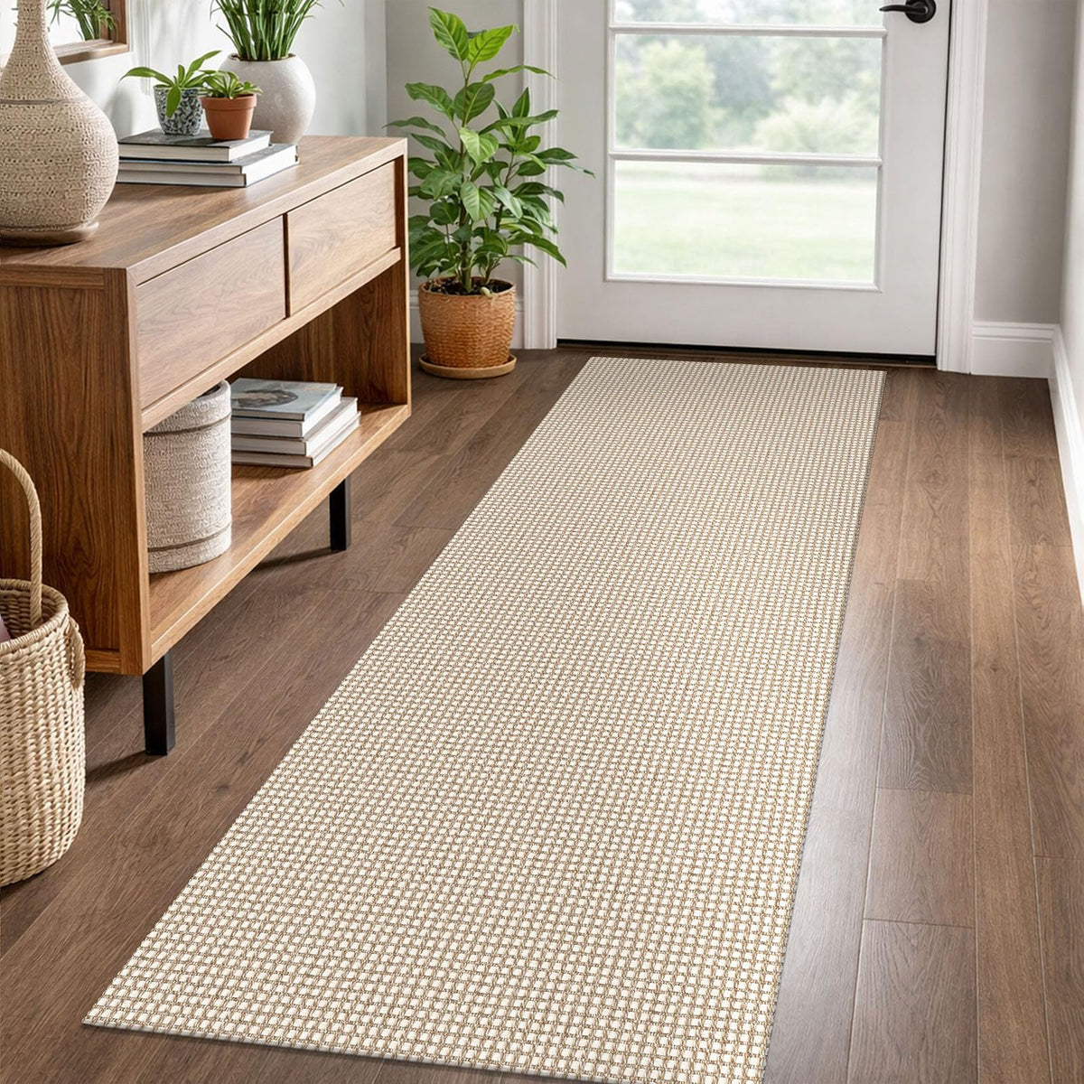 EARTHALL woven runner rug 2x6 in beige khaki adds neutral style to hallways