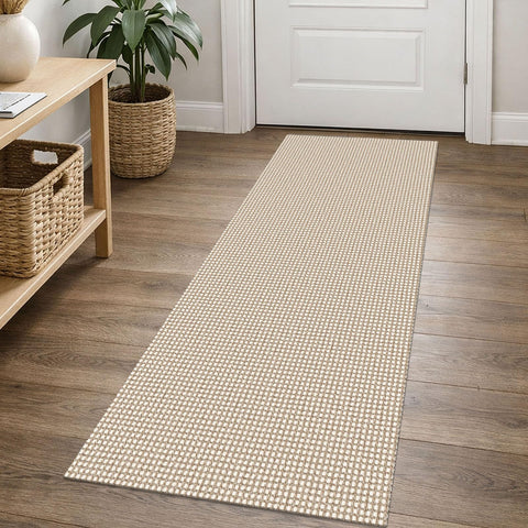 EARTHALL Woven Runner Rug front view in neutral beige for hallways
