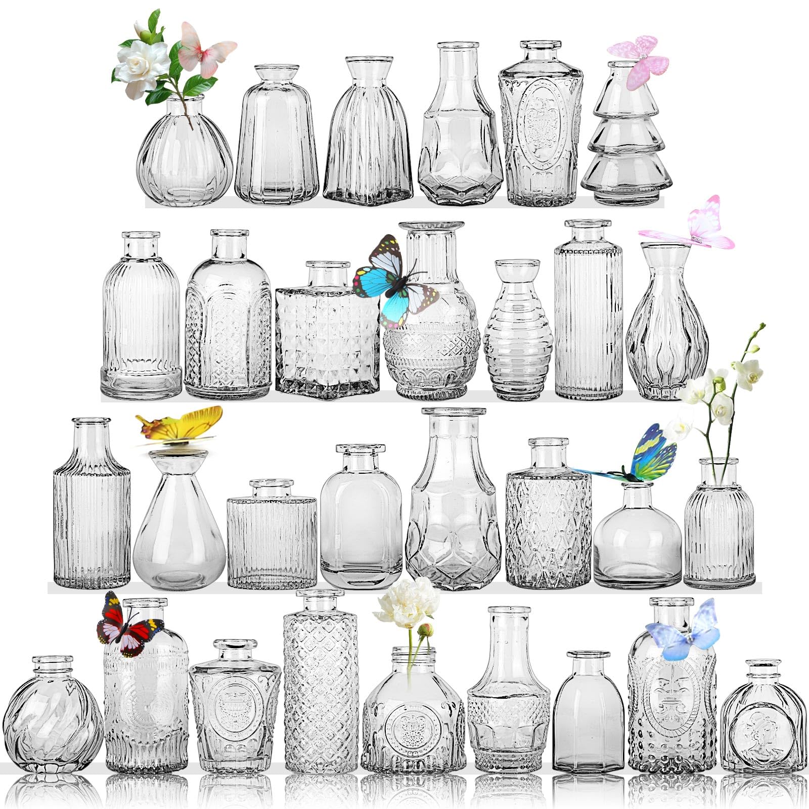 EarthGadgets glass bud vases lineup for elegant wedding centerpieces.