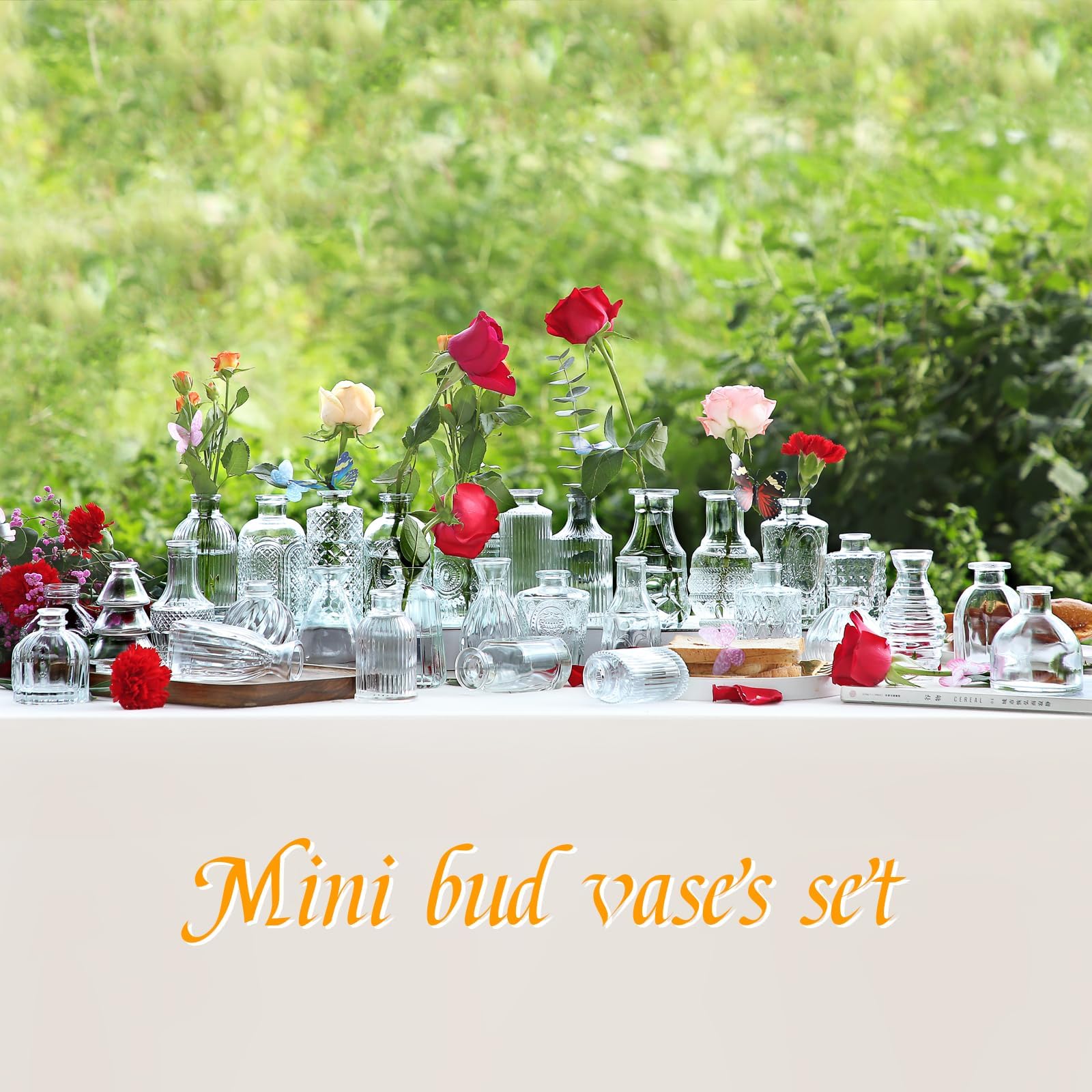 EarthGadgets thick glass bud vases offer durability for outdoor settings.