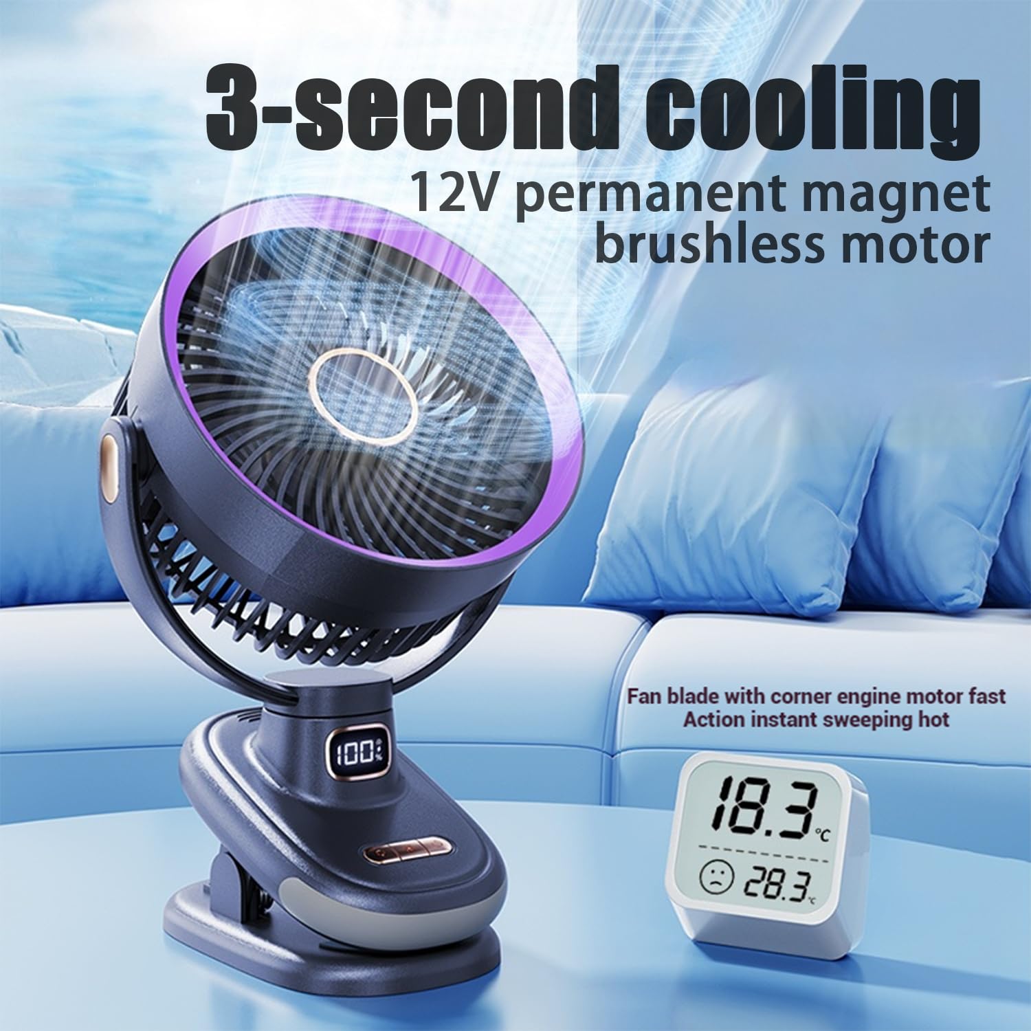 Earthuses kitchen-ready multi-use airflow fan for versatile cooling.