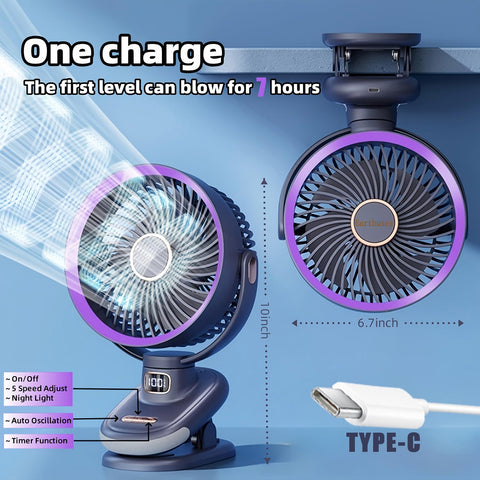 Earthuses portable USB rechargeable desk fan ready for travel and office use.