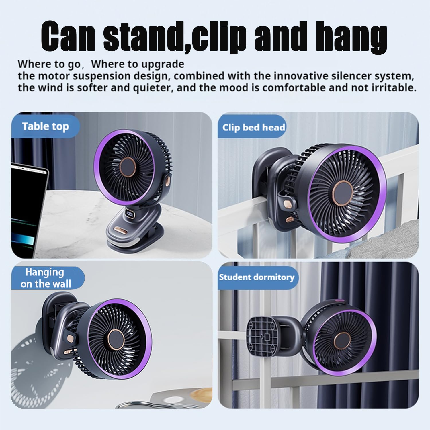 Earthuses tilt-head oscillating fan directs airflow precisely across room.