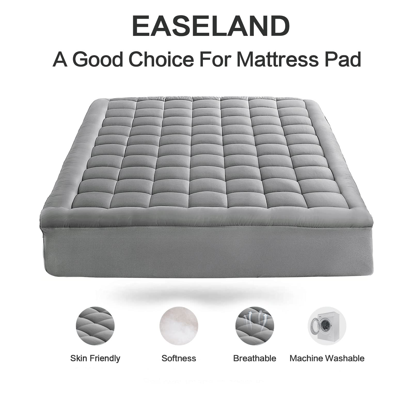 EASELAND deep-pocket 21inch mattress pad fits securely for a tidy, wrinkle-free night.