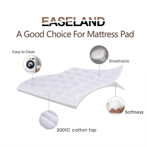 Close-up of EASELAND quilted top on king-size mattress pad showing soft padding